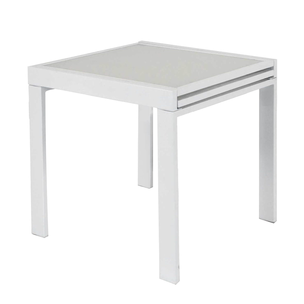 ELIDON Tavolo Da Pranzo Moderno Allungabile Con Piano In Vetro Stile Contemporaneo Bianco, Cm 70x70/140x75 H colore Bianco