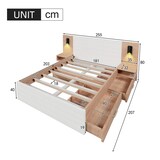 thumbnail of Doppelbett 180x200 mit 2 Schubladen, Kopfteil Leselicht USB Ladefunktion, 2 Nachtkommoden, Massivholz MDF, Stauraum, Eiche Weiß