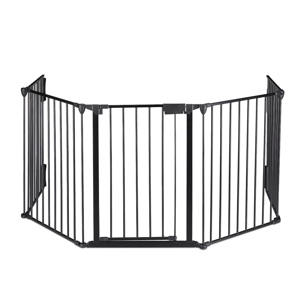 Relaxdays Kaminschutzgitter 5 Elemente, Kamingitter Kinderschutz, Stahl, mit Tür, Kamin Absperrgitter, H: 75 cm, schwarz