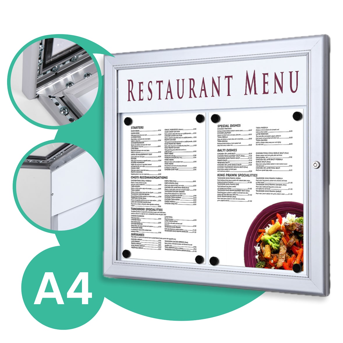 Showdown Speisekarten Schaukasten Outdoor - 2x DIN A4 quer - Aluminium / Stahl - Silber