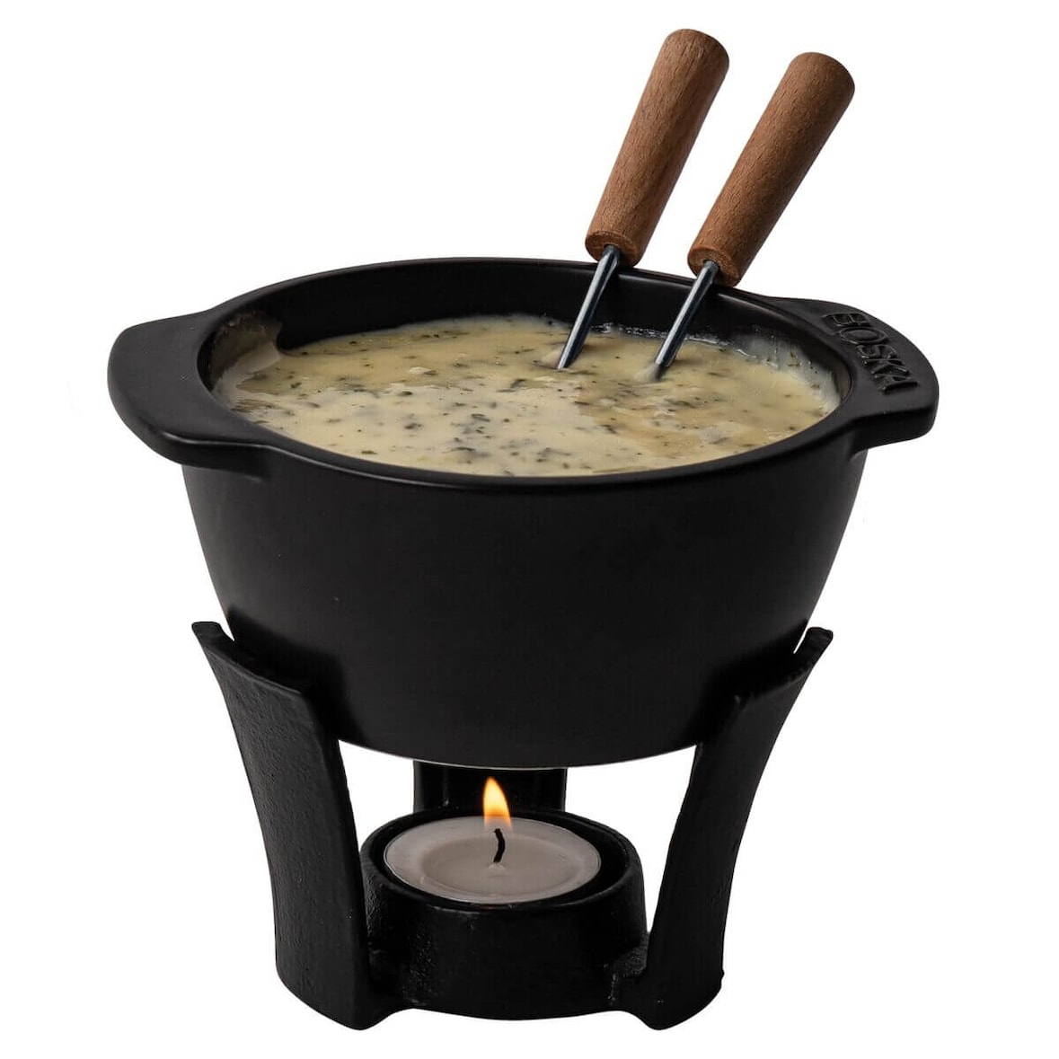 Boska Fondueset Party Mini - Fondue für Käsefondue - Mit teelicht - 300 ml - Spülmaschinenfester - Fonduetopf - Schwarz - Gusseisen
