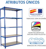 thumbnail of SimonRack Estantería Metálica, 2000x1200x500 mm, 5 Alturas, Bandeja Metal, 200 kg de Punto Flexión, Azul/Galva - Simonclick