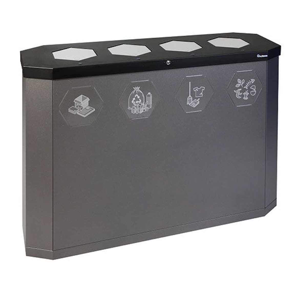 PROREGAL Abfallsammler mit Edelstahl-Einwurfklappe, 4x45L, HxBxT 83x120x35,5cm, Lichtgrau, Abfallbehälter, Abfalleimer, Abfalltrennung, Edelstahl