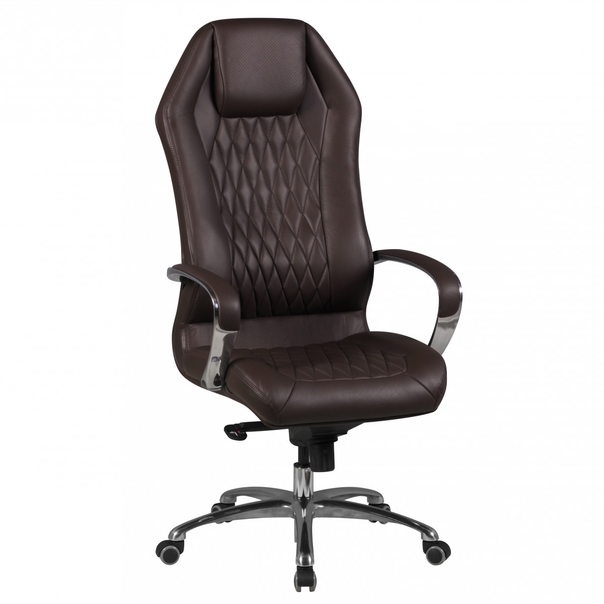 Chefsessel `Milano` Echtleder, Multiblockwippmechanik, Lendenwirbelunterstützung, Aluminiumfußkreuz. Braun, 70x67x136 cm | Kadima Design