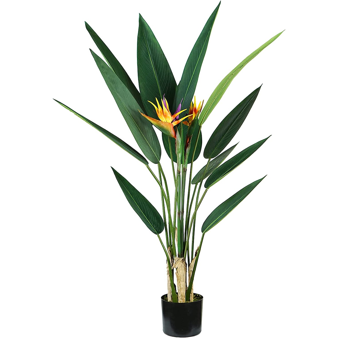 King Home Plante de Strelitzia en polyéthylène 12 feuilles et 2 fleurs vertes