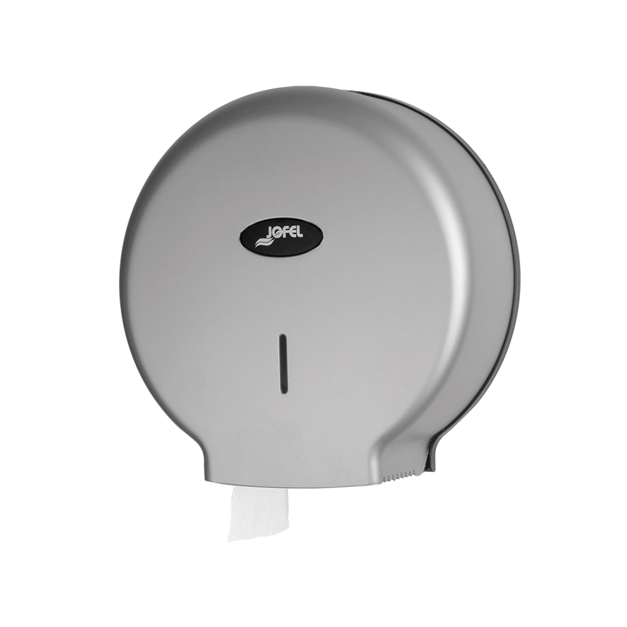 Jofel - Portarrollos de Papel Higiénico Industrial Mediano, Rollos 300m, 220mm Diámetro, Mandril 45mm, Ideal Baños Públicos, Valor AE57300, Silver
