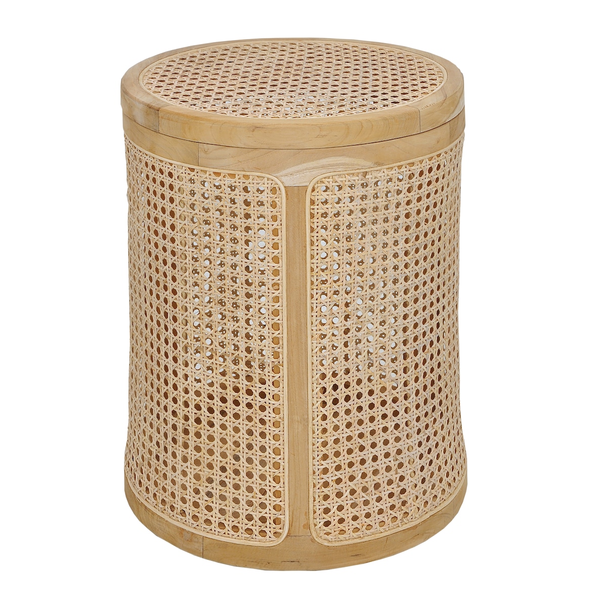 SIT Möbel Korb mit Rattan-Geflecht | rund | abnehmbarer Deckel | Teak natur | B 40 x T 40 x H 53 cm | 05356-01 | Serie RATTAN