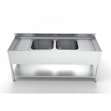 thumbnail of Edelstahl Spültisch PRO mit Grundboden 200 x 70 cm - 2 Becken mittig