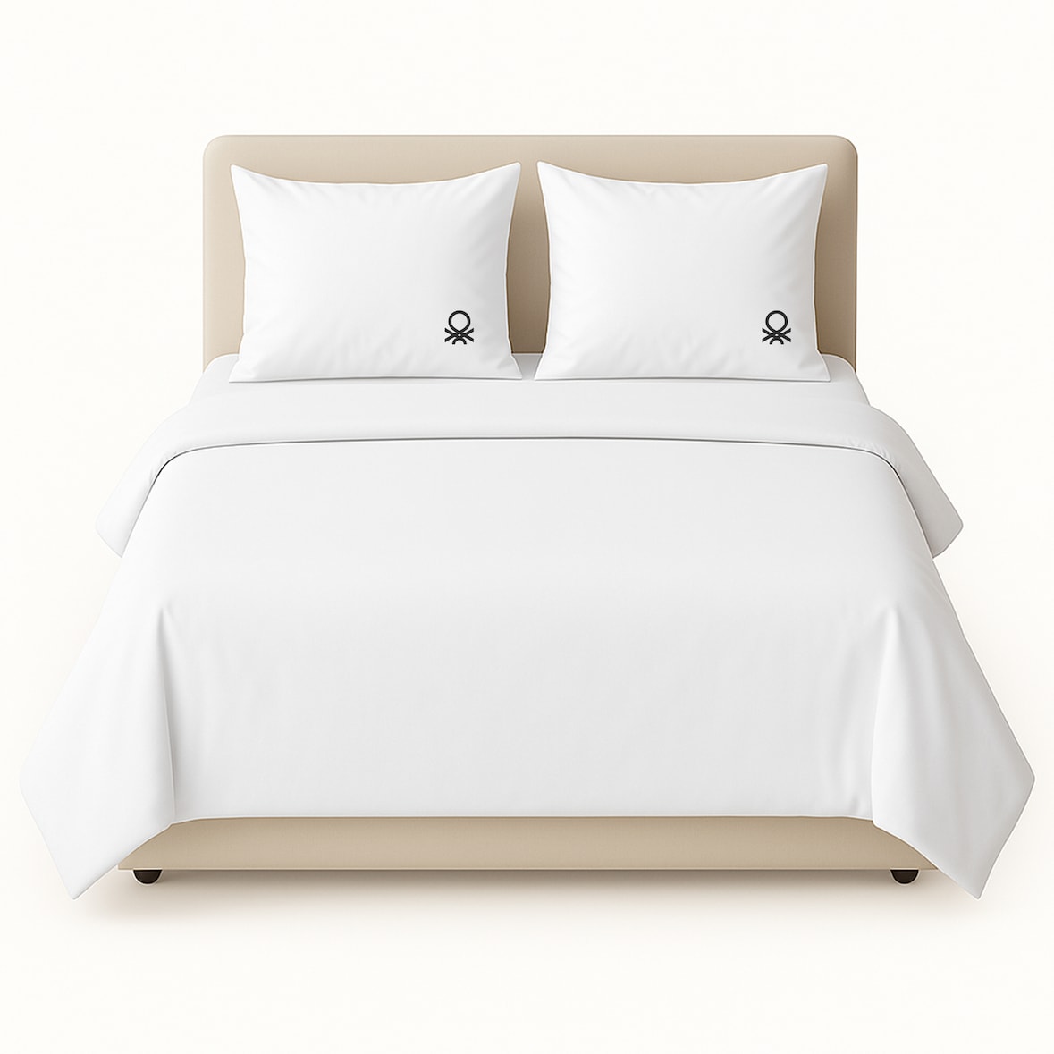 Benetton - Conjunto de cama king size de 4 peças: lençol plano (240x290cm), lençol justo (175x200cm), 2 fronhas (50x80cm) 100% algodão branco