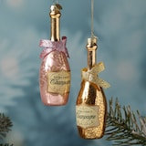 thumbnail of Weihnachtsbaumschmuck CHAMPANGER Flasche Glas inkl. Aufhänger lustig rosa