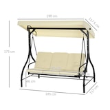 thumbnail of Hollywoodschaukel 195x117x175 cm 3 Sitzer mit Liegefunktion verstellbarem Sonnendach Stahlrahmen wetterfest Beige für Garten Terrasse