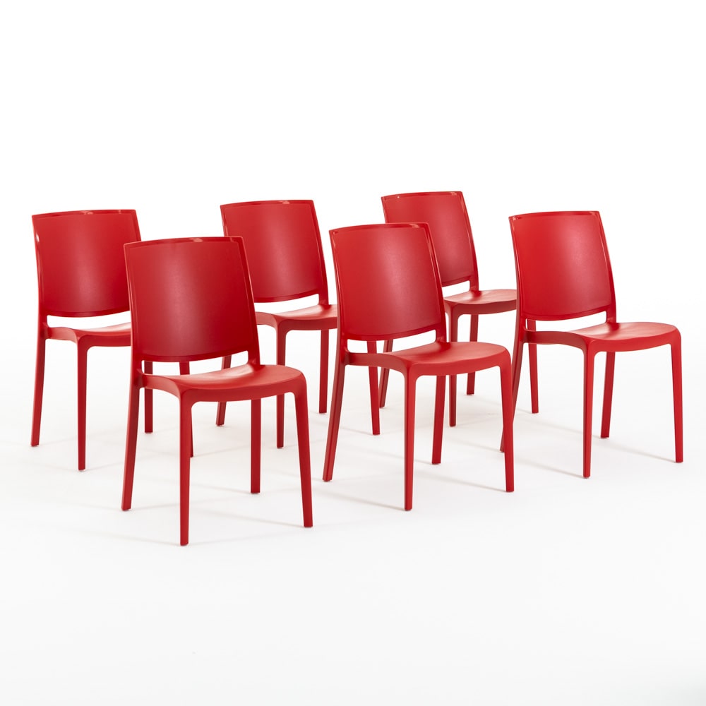 Set 6 Chaises en polypropylène avec fibre de verre empilables pour extérieur et jardin, bar et restaurant, cuisine design moderne - CARMEN - Rouge