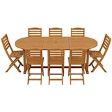 thumbnail of Conjunto de mesa y sillas de jardín de madera de acacia. Muebles de comedor: mesa extensible para 8 comensales y 8 sillas plegables