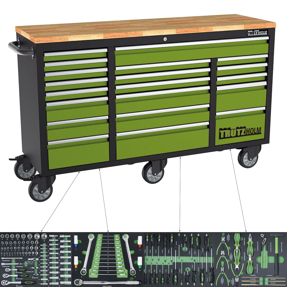 TRUTZHOLM Werkstattwagen Deluxe XXL 20 Schubladen inkl. 4 Schubladen 135 tlg. bestückt