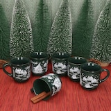 thumbnail of 6x Glühweinbecher 0,2L grün Weihnachtslandschaft Keramik Glühweintassen geeicht