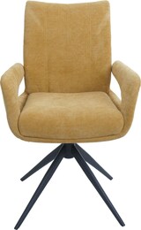 thumbnail of Esszimmerstuhl HWC-O78, Küchenstuhl Stuhl, drehbar Auto-Return, Stoff/Textil Chenille (310g/m²) Öko-Tex ~ senfgelb