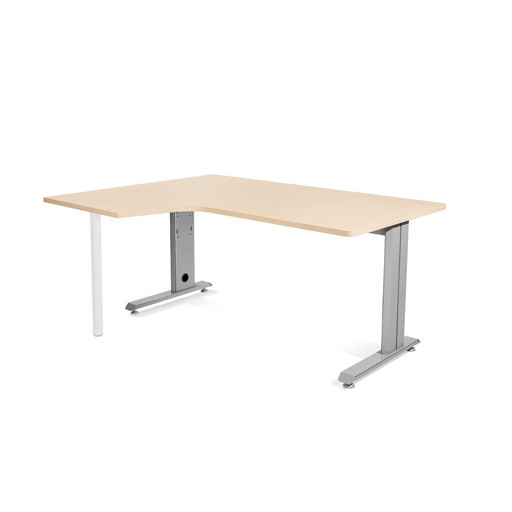 Rocada mesa de oficina serie metal con forma de L izquierda 160x120 aluminio / haya