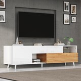 thumbnail of Fernsehschrank Lowboard 180x38x50 cm Weiß und Natur mit 1 Schublade und klappbarer Tür für Fernseher bis 75 Zoll