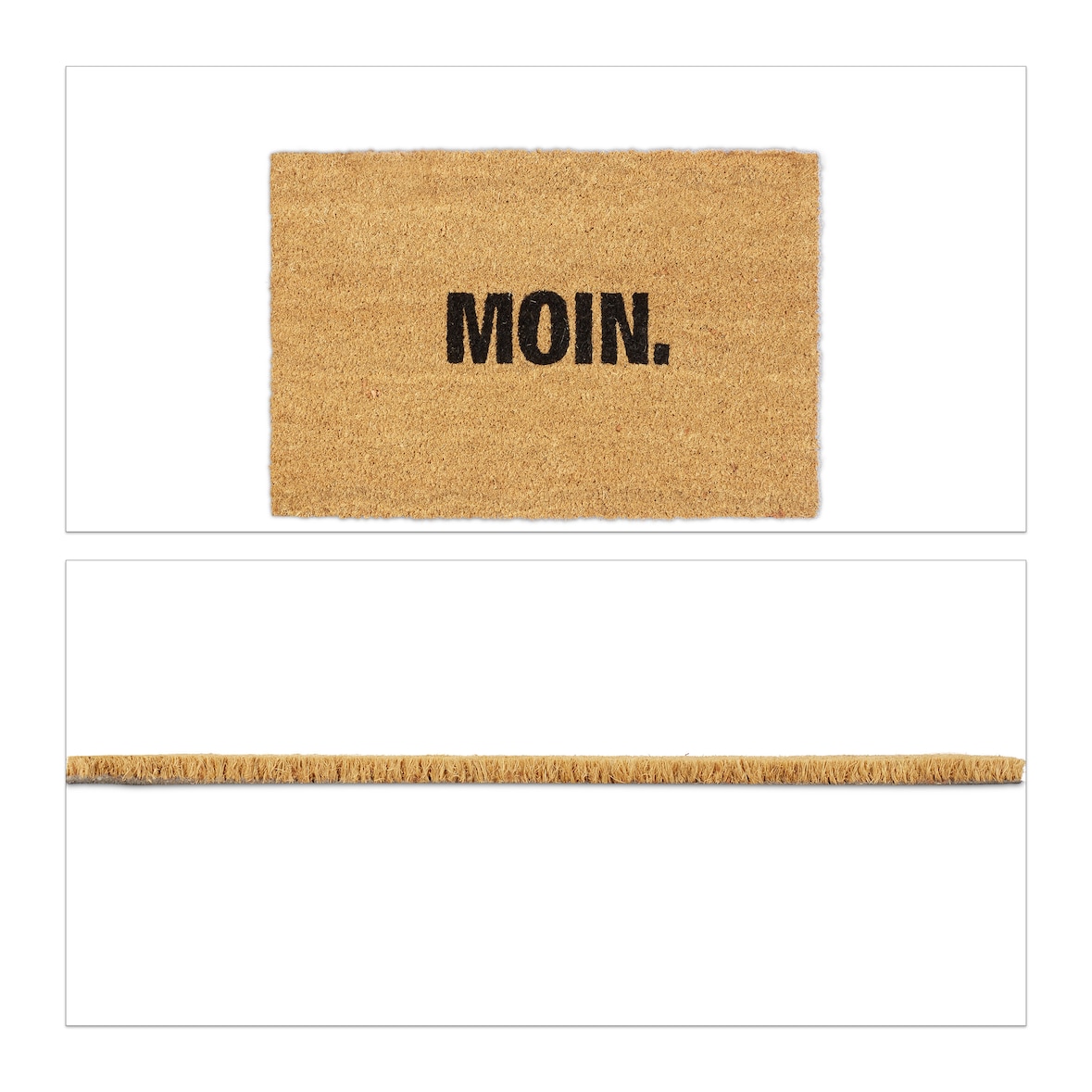 Relaxdays Fußmatte Kokos "Moin.", rutschfeste Schmutzfangmatte, Fußabtreter innen & außen, Kokosmatte 40x60 cm, natur