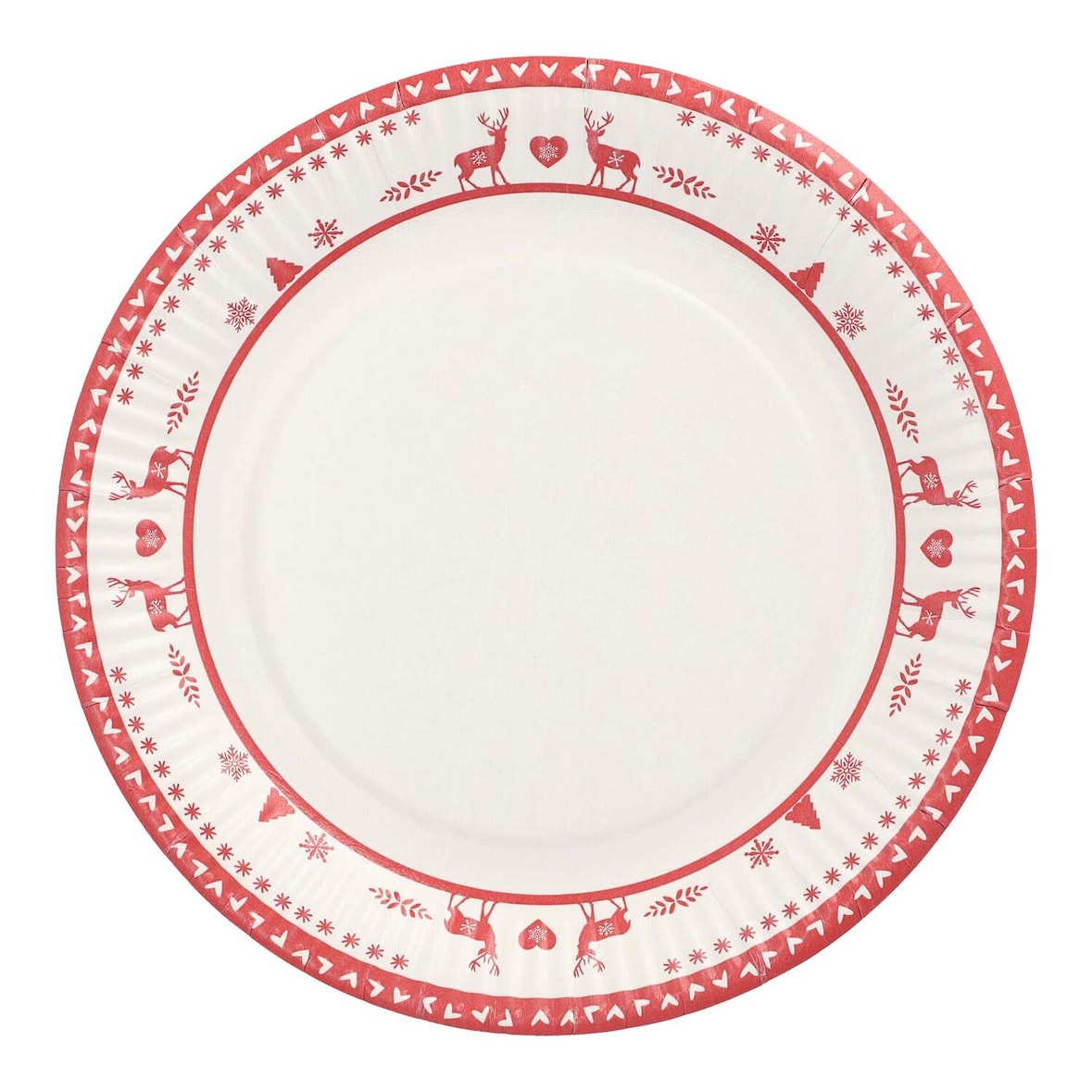 VEPATIM 20 Pappteller rund Ø 23 cm mit Motiv "Nordische Rentiere" weiß/rot