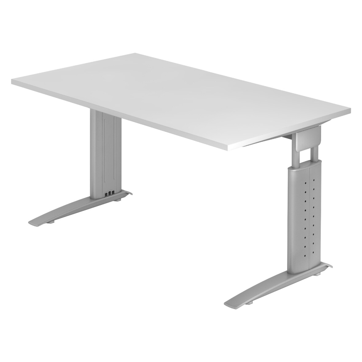 bümö höhenverstellbarer Schreibtisch U-Serie 140x80 weiß, Gestell in Silber - PC Tisch für's Büro manuell höhenverstellbar, Computertisch verstellbar