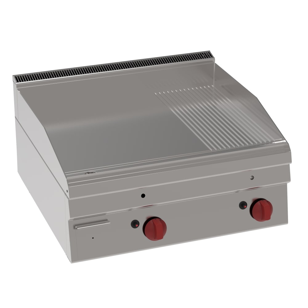 EURAST - Plaat-frytop fe 15 mm op gas deels geribbeld tafelmodel - 700x600x280 mm - 8 Kw - 30420311