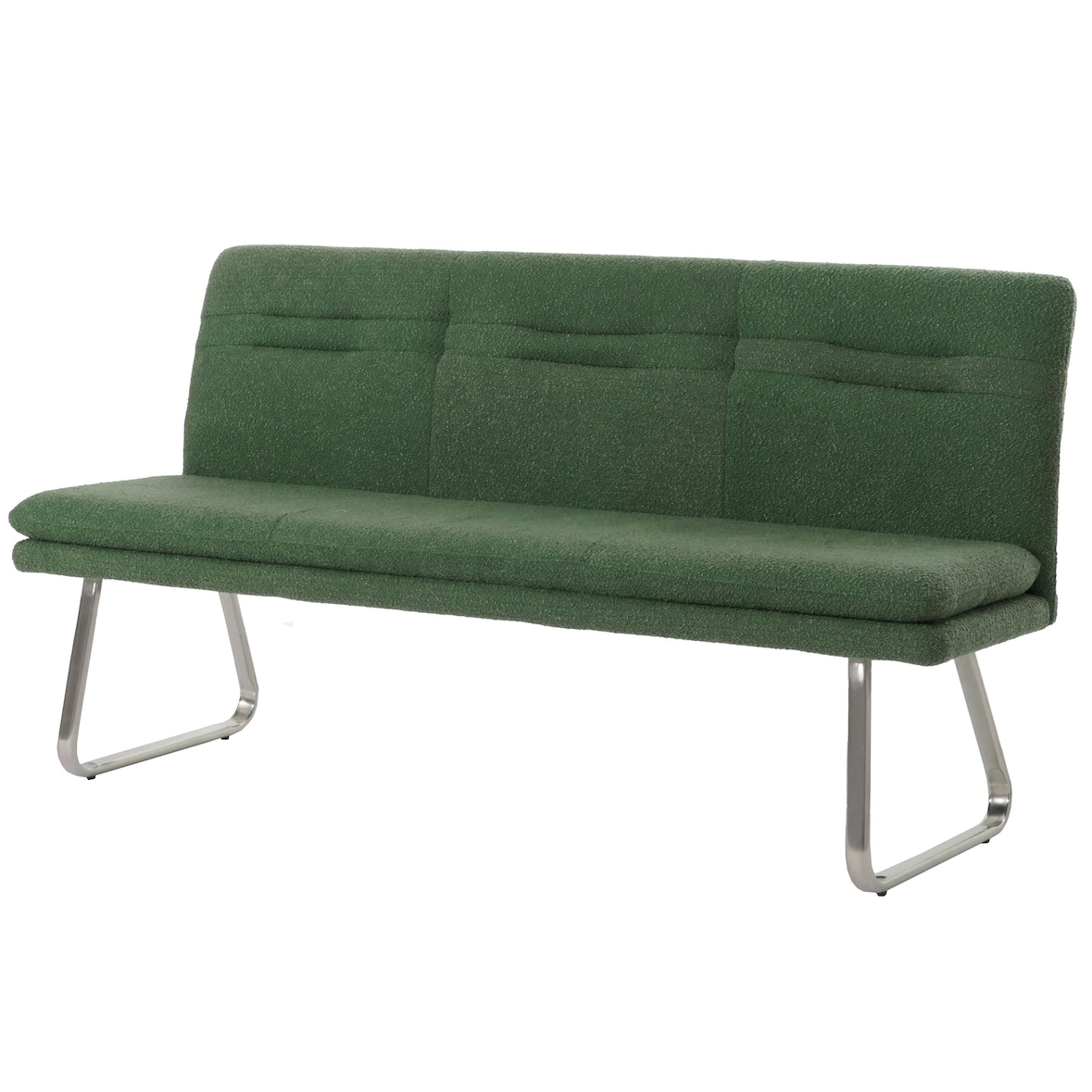 Banco HWC-H70, banco de comedor banco tapizado, respaldo tela/textil bouclé acero inoxidable cepillado 180cm ~ verde