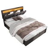 thumbnail of Stylisches LED-Bett 140x190 mit Leinenoptik – Graues Polsterbett mit verstellbarer Beleuchtung, Lattenrost stabiler MDF-Rahmen Grau