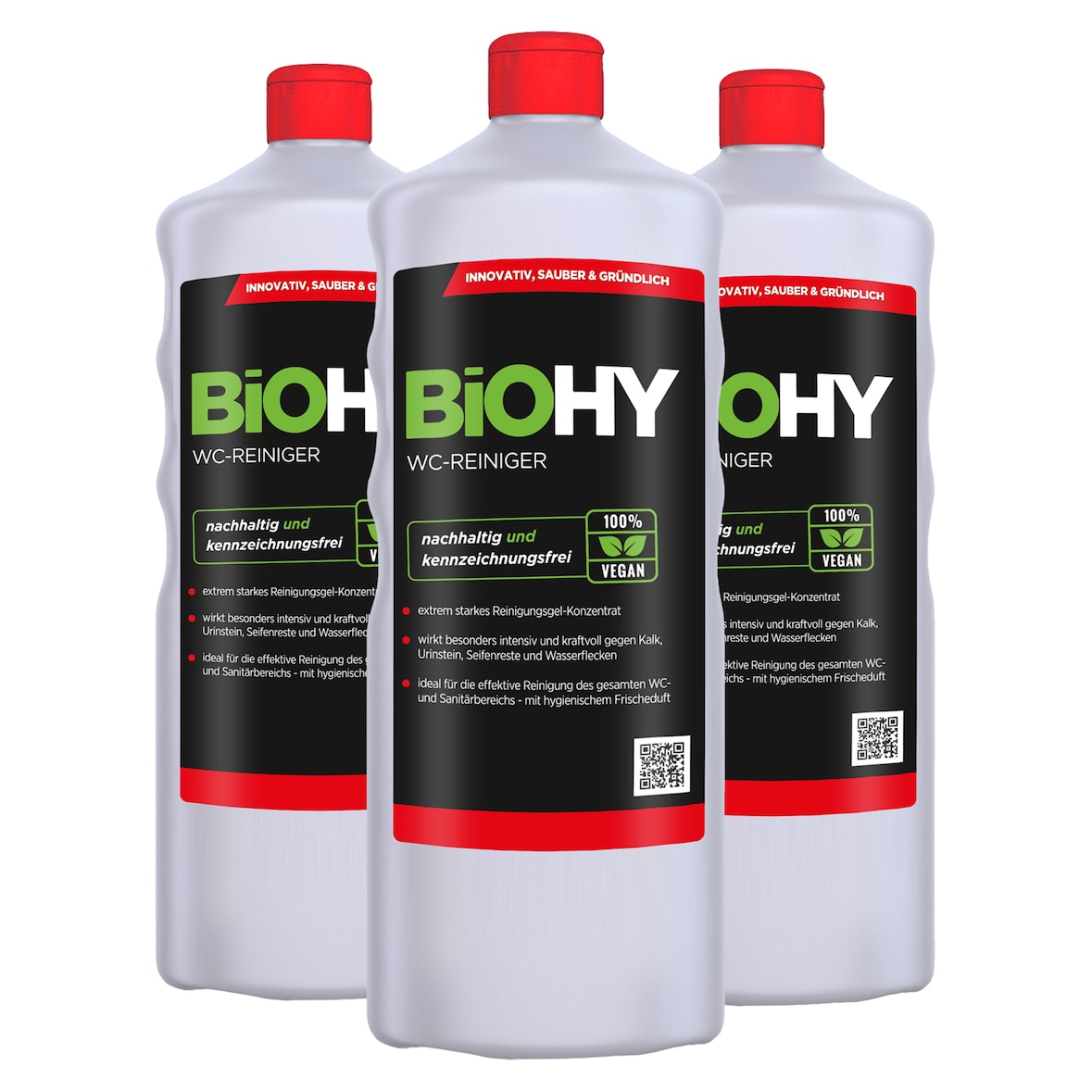 BiOHY WC-Reiniger (3x1l Flasche) | EXTRA STARK | Profi bio Konzentrat | Dickflüssiges Reinigungs-Gel | Ideal gegen Urinstein