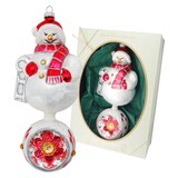 thumbnail of Eisweiß/Rot 20cm Doppelform Schneeman mit Reflex, Glasornament, mundgeblasen und handdekoriert