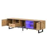 thumbnail of Lowboard 190x40x50 cm mit LED-Beleuchtung, Glastrennwand und Stabile Eisenbeine, modernes Design in Grau und Schwarz