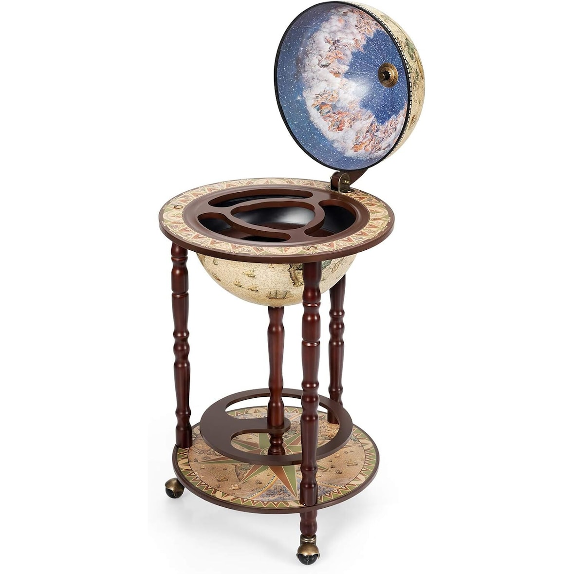 Carrello Bar Globo COSTWAY, Carrello Bar Globo per Casa, Carrello di Servizio, Scaffale per Vino con Ruote (Beige)