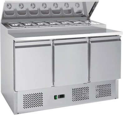 Gastro Kühltisch Pizzakühltisch Edelstahl | Kühlaufsatz für GN1/3 | 333 L | 3 Türen | Kühltheke Profi