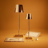 thumbnail of Zafferano Poldina Pro Glossy Gold LED tafellamp, oplaadbaar en dimbaar, met een batterijduur tot 12 uur.