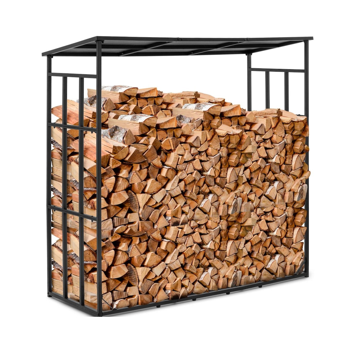 hillvert - hillvert HI-FWR-011 Étagère à bûches de cheminée avec toit pour jusqu'à 400 kg de bois 190 x 76 x 186 cm en acier noir revêtu par