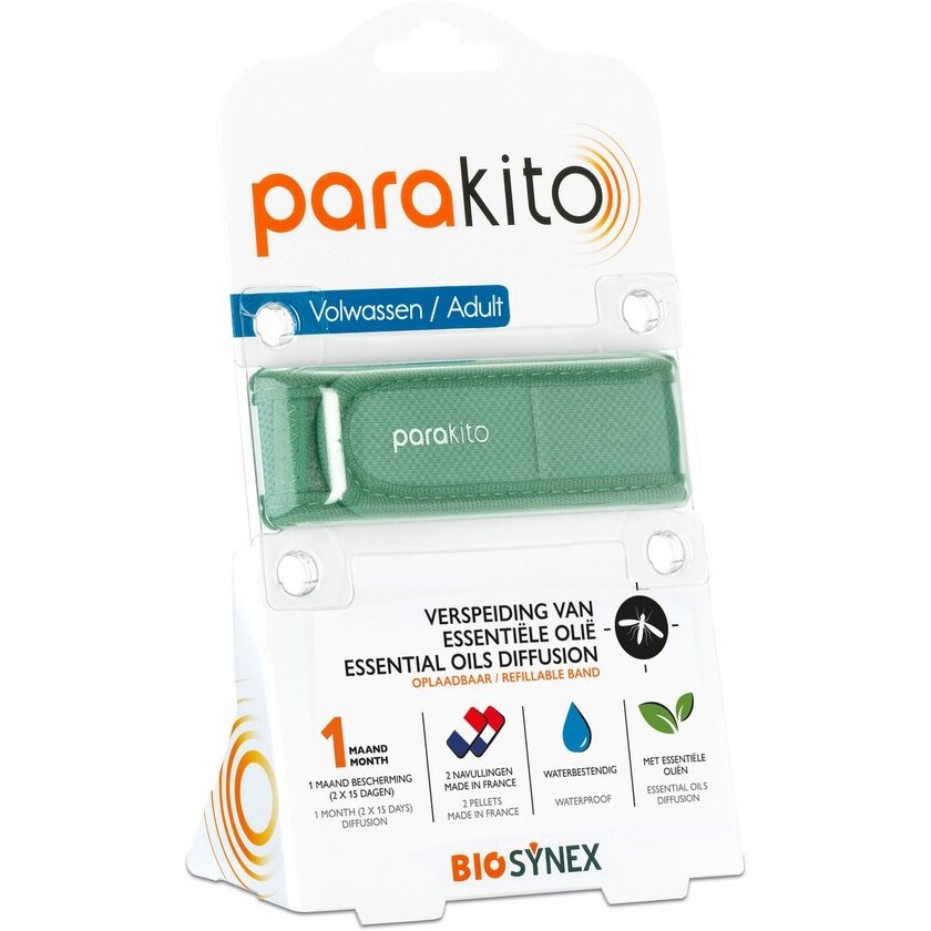 Parakito Anti Muggen Armband Kaki + 2X Navulling 1 St