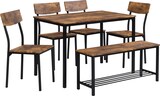 thumbnail of Esstisch Set 6 Personen mit Stühlen und Bank, Rustikal, MDF und Stahlrahmen, Modern, Platzsparend, 110x70x75, braun