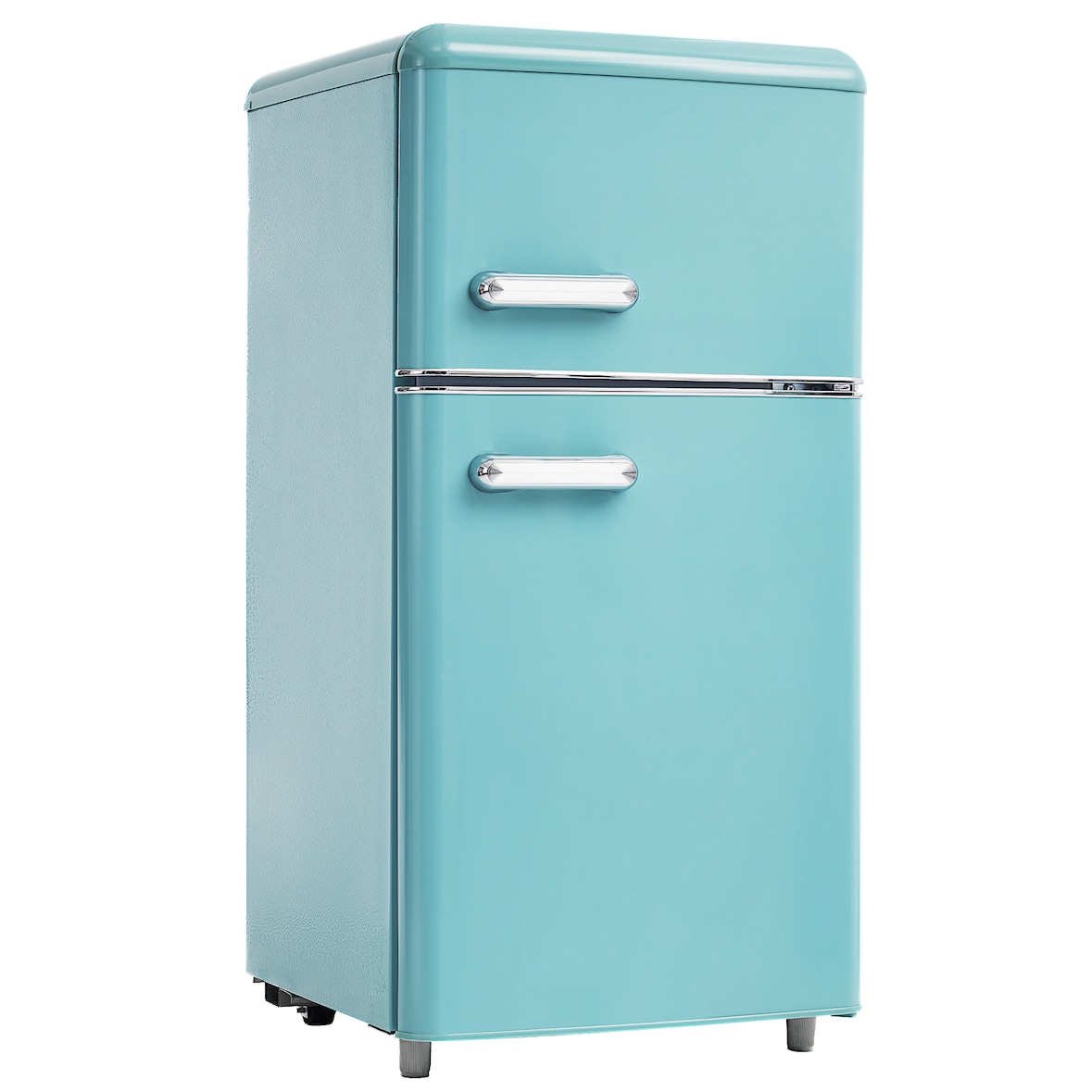 Merax Retro Mini Kühlschrank mit Gefrierfach, 72L, 2 Türen, kompakt für Single, Büro & Hotel Minibar, LED, 120 kWh/Jahr, Cyan