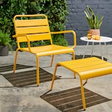 thumbnail of Set van 2 relaxfauteuils met gele metalen voetensteun