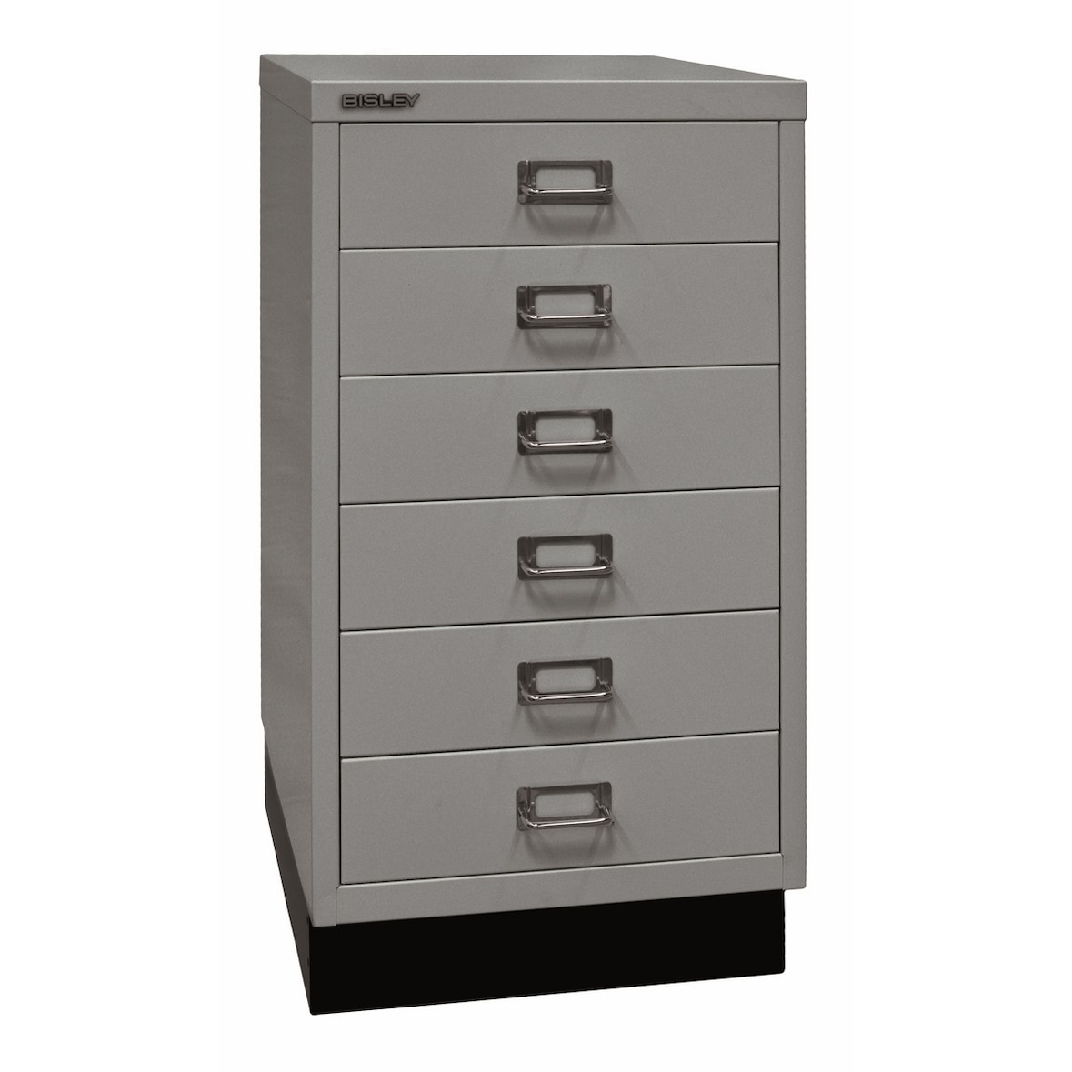 BISLEY Schubladenschrank aus Metall DIN A3 in silber mit 6 Schubladen und Sockel Werkzeugschrank Metallschrank