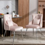 thumbnail of Esszimmerstuhl Set 6 88x59x55 cm Samt Rosa mit Knopfdetails und Lendenkissen, gepolstert, Metallbeine verstellbar, S Federung, belastbar 150 kg