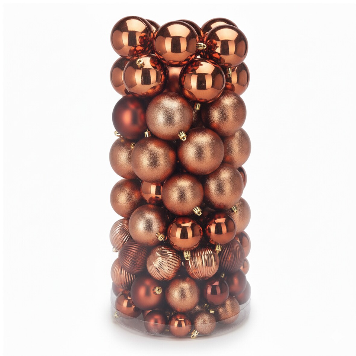 WellHome - Set de 100 Bolas de Navidad color Café en tubo PET con diferentes diseños y acabados