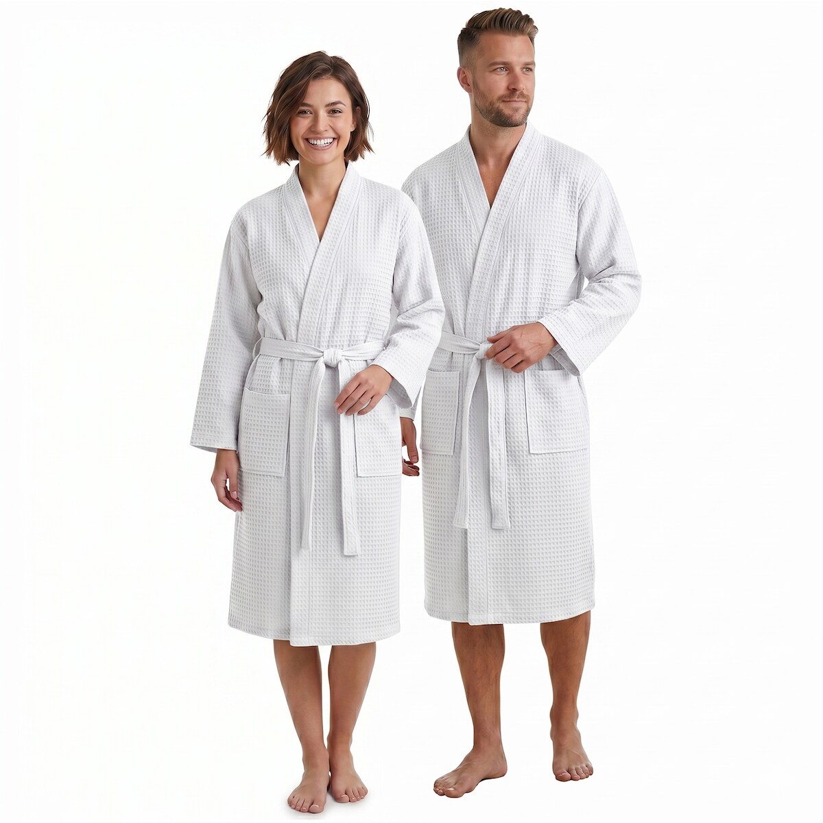 Bademantel NYVISpa Waffelpique Baumwolle Unisex für Damen & Herren S Weiß