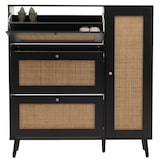 thumbnail of Rattan-Schuhkipper HWC-M37, Schuhregal Schuhschrank, 3 Kippfächer 2 Regalböden 127x120x24cm Holz Melamin ~ schwarz