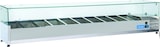 thumbnail of Edelstahl-Kühlvitrine für 10 GN1/3 Tabletts. Abmessungen: 220x39.5x44h cm. Temperatur +2°C/+8°C. Kühlkopf VRX 22/38