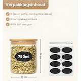 thumbnail of Five Stars® Voorraadpotten - Glas met deksel - 750 ML - 5 delige set - BPA vrij - Inclusief Pen & Herschrijfbare Stickers