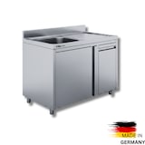 thumbnail of Edelstahl Spülschrank 1 Becken links, mit Aufkantung, Abfallbehälter rechts, Premium - alle Größen montiert: 150 x 60 cm / mit Aufkantung / fertig