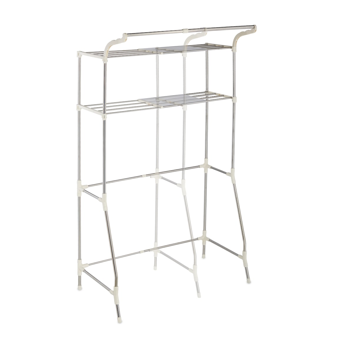 Relaxdays Waschmaschinenregal Metall, ausziehbar, Überbau Waschmaschine, Trockner, Badregal, 179x64,5-100x50 cm, silber