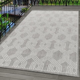 thumbnail of Carpetsale24 In- & Outdoor Teppich 120x170 cm, Wetterfest & Robust, Flachgewebe mit Geometrisch-Design in Grau & Creme, für Terrasse, Balkon, Küche