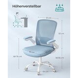 thumbnail of Bürostuhl mit Netzbespannung, klappbare Armlehnen, große Sitzfläche, gepolsterte Lendenstütze, Wippfunktion, bis 120 kg belastbar, nebelblau